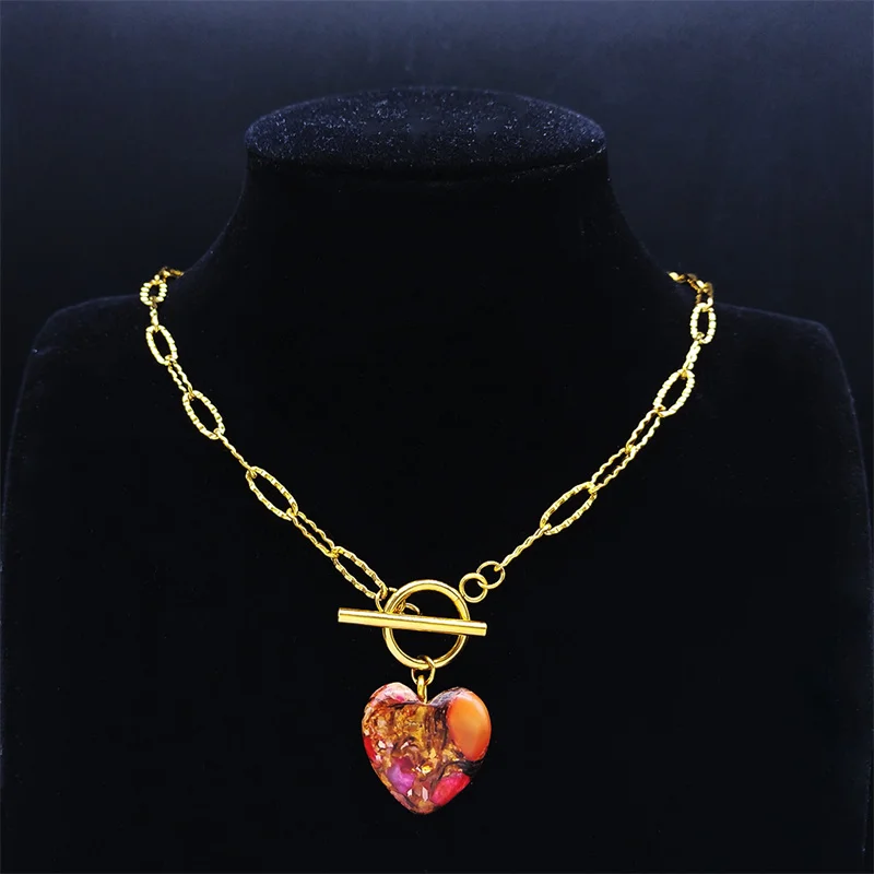 

2022 Red Heart Stainless Steel Imperial Stone Chain Necklaces Women Gold Color Choker Necklaces Jewelry pendentifs NZ261S04