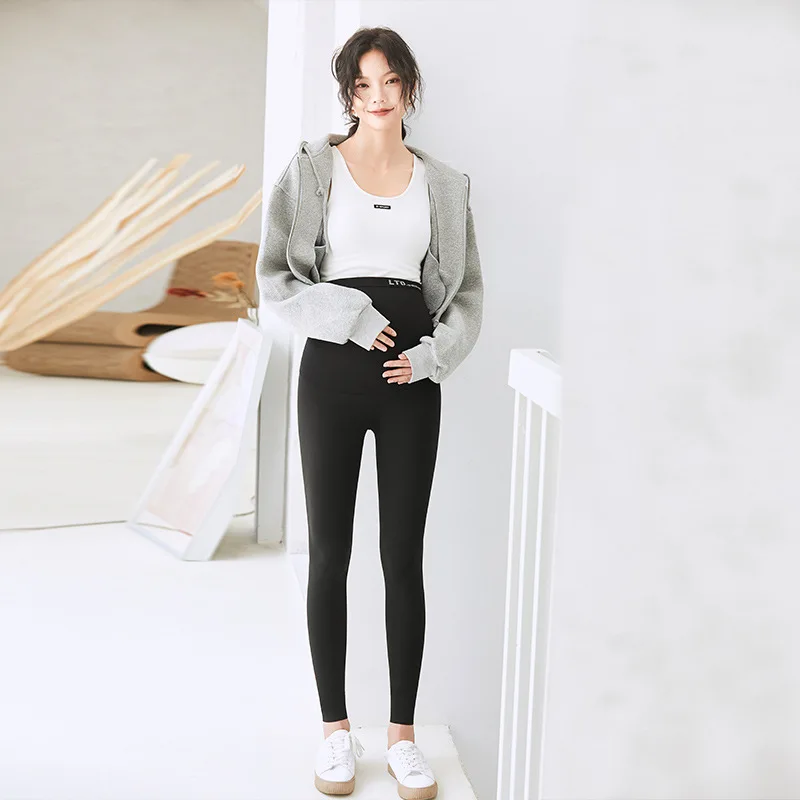 

High Abdomen Tights for Pregnant Women High Elasticity Maternity Leggings Pregnancy Pants with Short Plush Autumn 2021