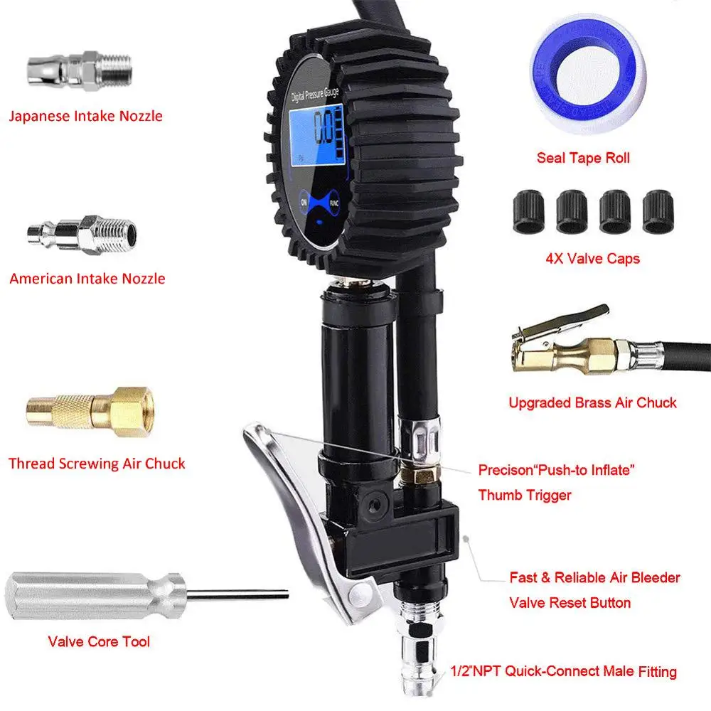 Цифровой шиномонтажный Манометр воздушный компрессор насос 3-200PSI