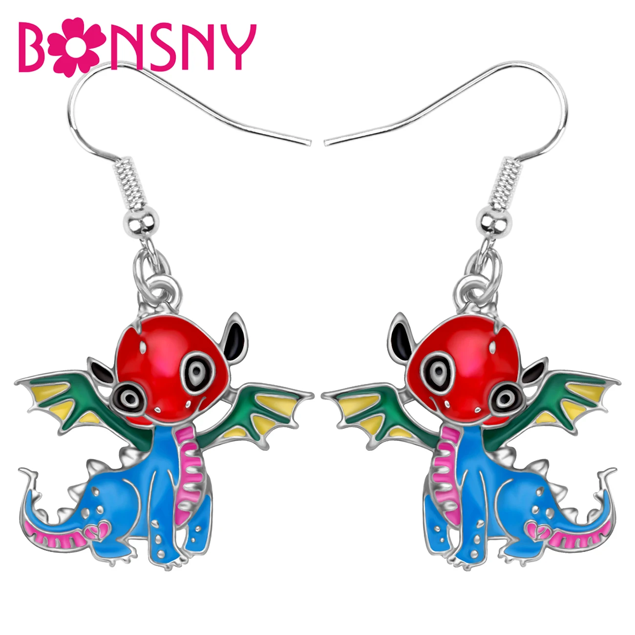 

Bonsny Enamel Alloy Flying Dinosaur Dragon Earrings Magic Big Eyes Wings Animal Dangle Drop Jewelry For Women Girls Charm Gift