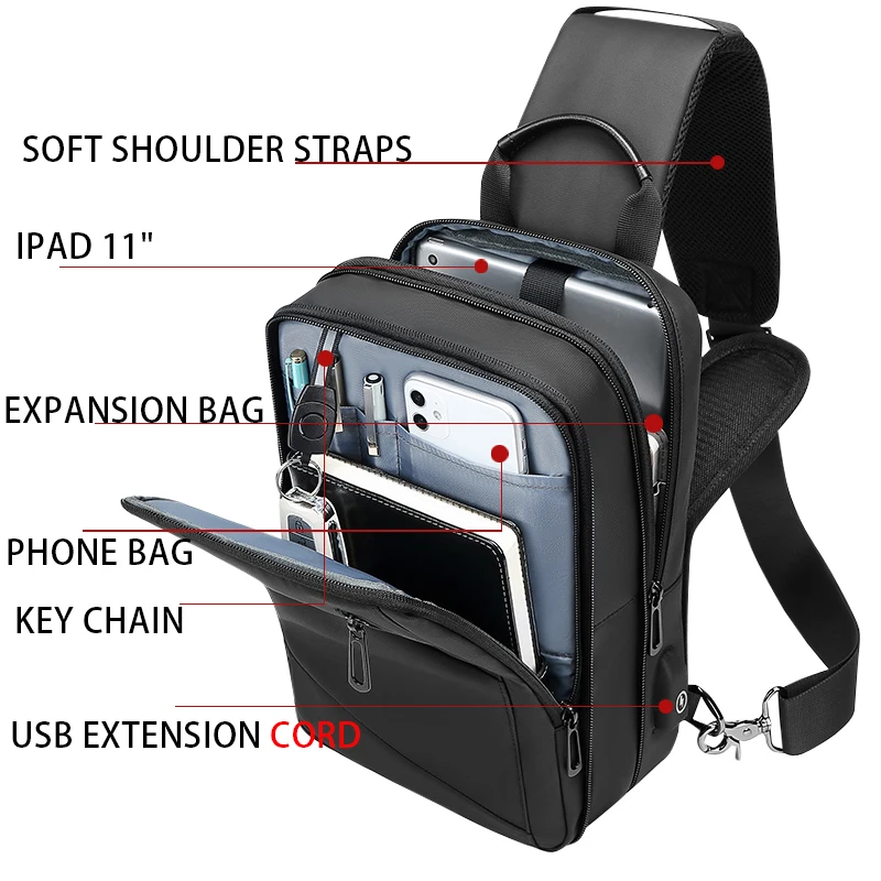 eurcool crossbody bag men usb charging chest pack travel water repellent hand casual shoulder bag male purses сумки н