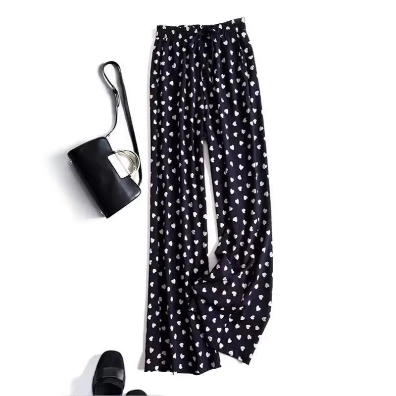 

Черно-белые цветочные широкие брюки love женские драпированные шифоновые свободные летние тонкие повседневные Прямые брюки с высокой талией