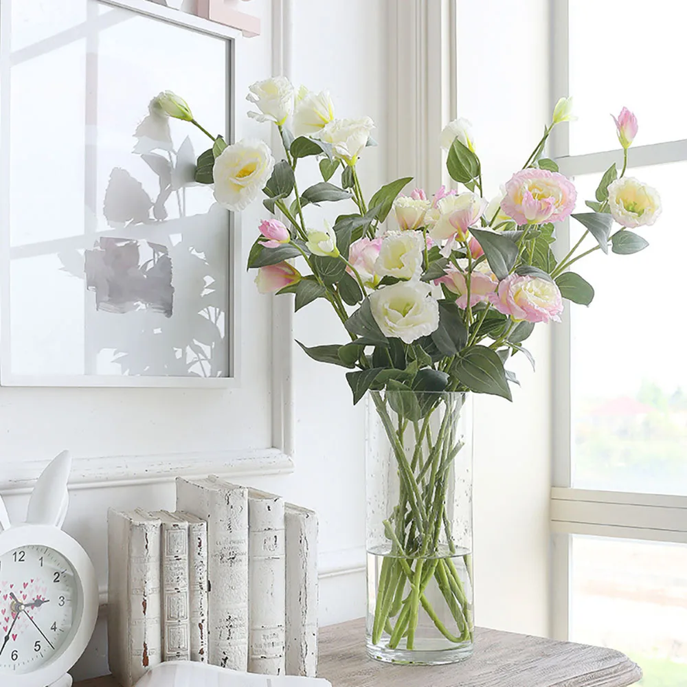 Искусственные цветы высокого качества Eustoma Lisianthus с 4 головками для украшения дома, свадебного букета.