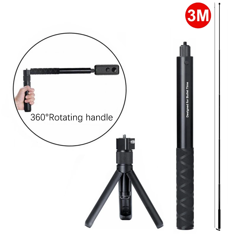 1.1M 3M Rotating Bullet Time Aluminum Alloy Selfie Stick Holder Tripod Monopod for Insta 360 One R/X Gopro MAX Panoramic Camera