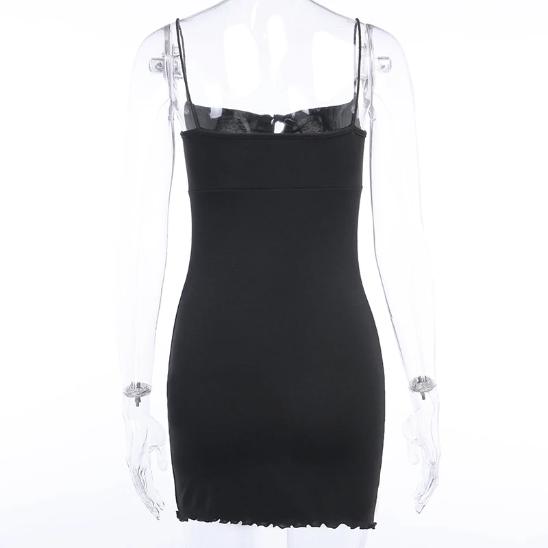 Женское облегающее платье на тонких бретельках InsGoth черное готическое мини