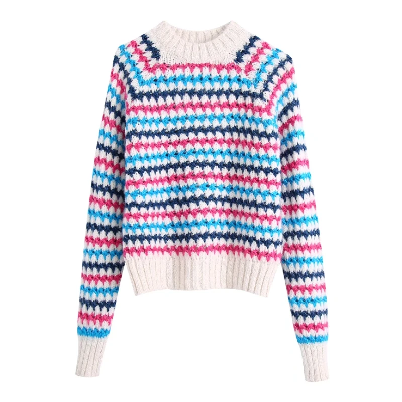 

Женский трикотажный свитер в полоску, с круглым вырезом и длинным рукавом