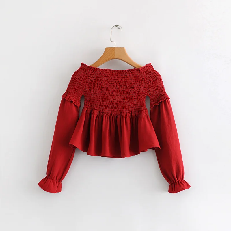 Новая модная женская Красная Эластичная блузка с открытыми плечами рубашки
