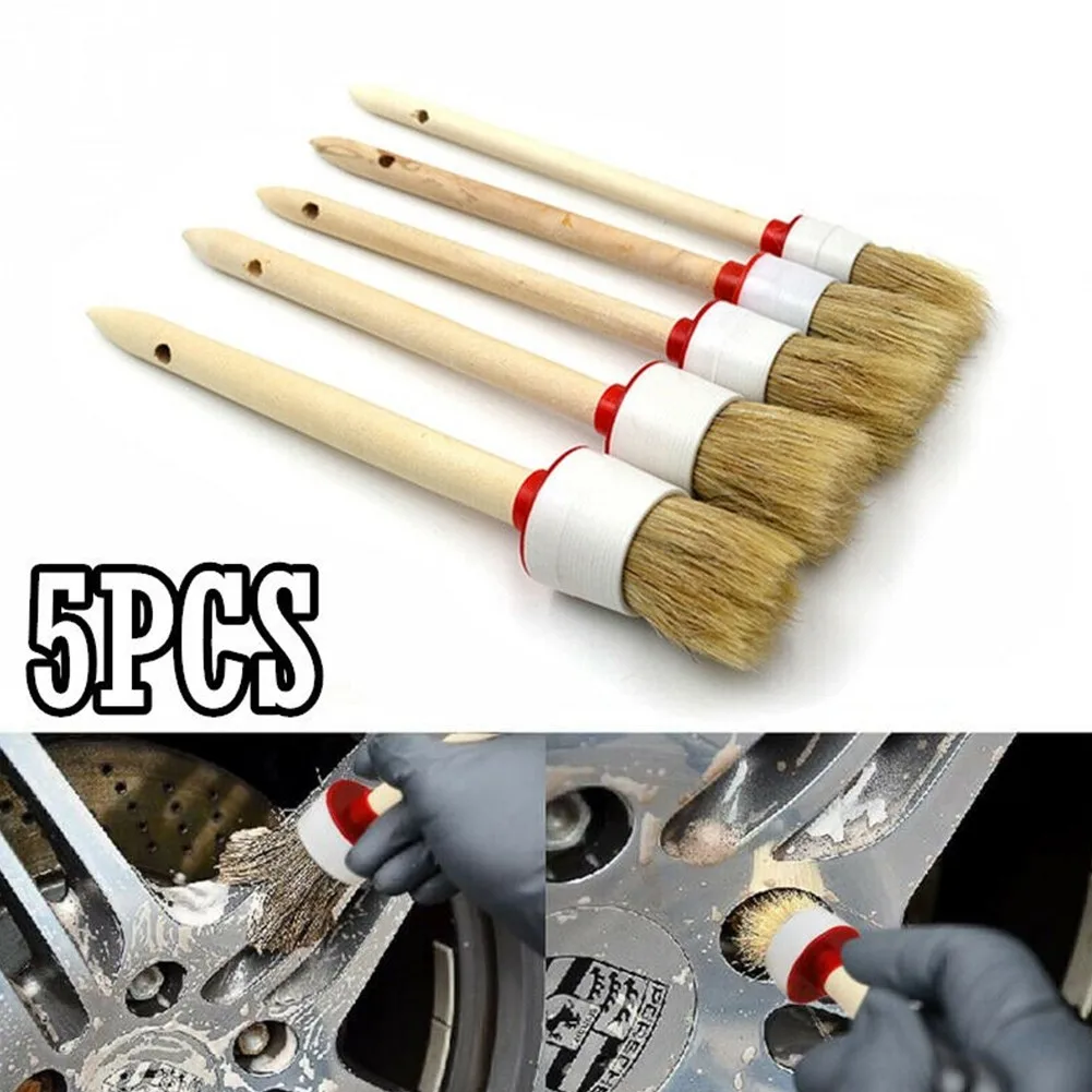

5 PCS Car Cleaning Brush Soft Boar Hair Bristle Detailing Brush Set Auto Washing Wheels Tool Car Product Washing Accessories