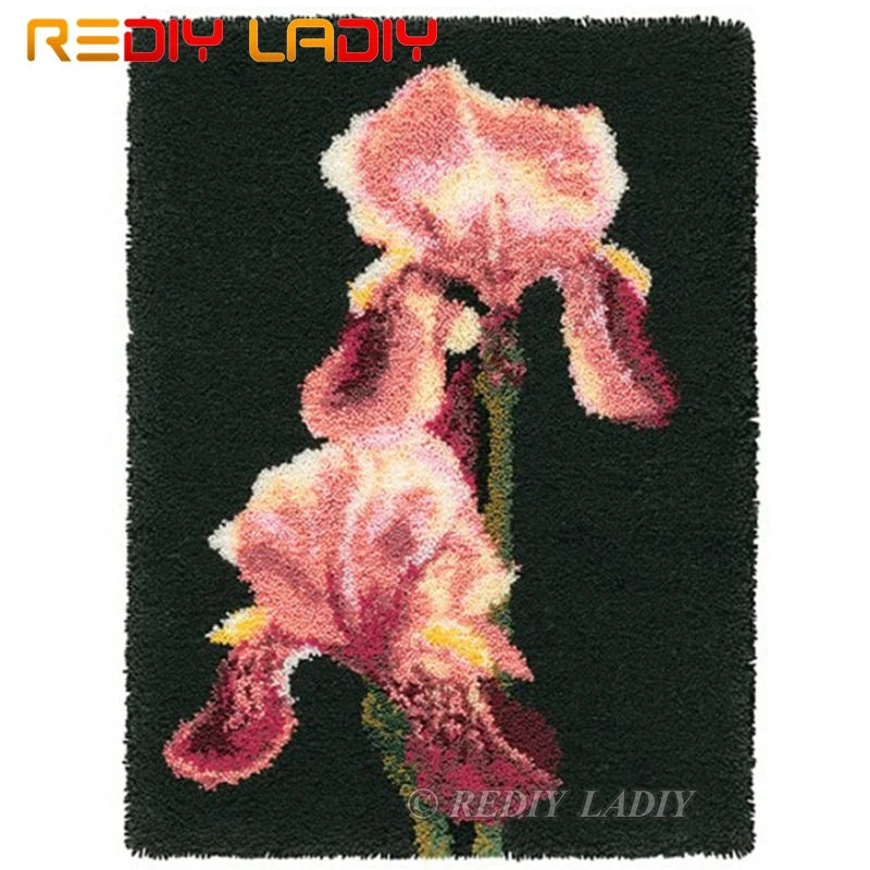 Latch Hook Kits Make Your Own Rug Pink Iris Tapestry Crocheted Cushion Mat DIY Carpet Set Pre-Printed Canvas Hobby &amp Crafts | Дом и сад