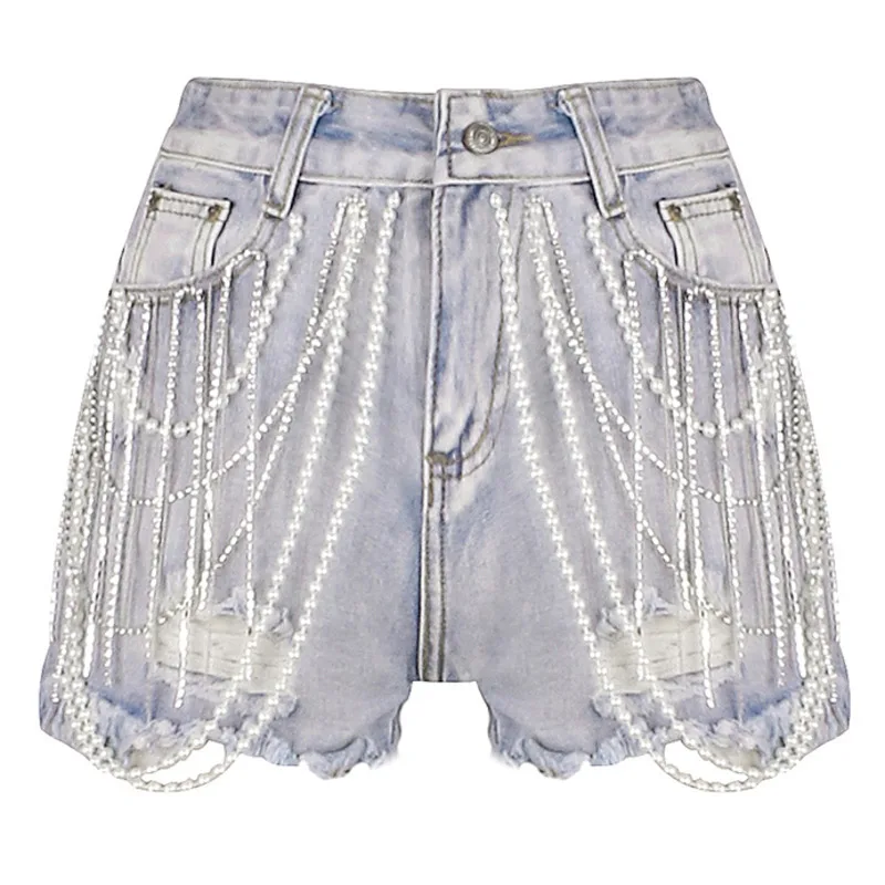 LANMREM синий Высокая Талия окантовкой тяжелый жемчужные стразы кисточкой женщина