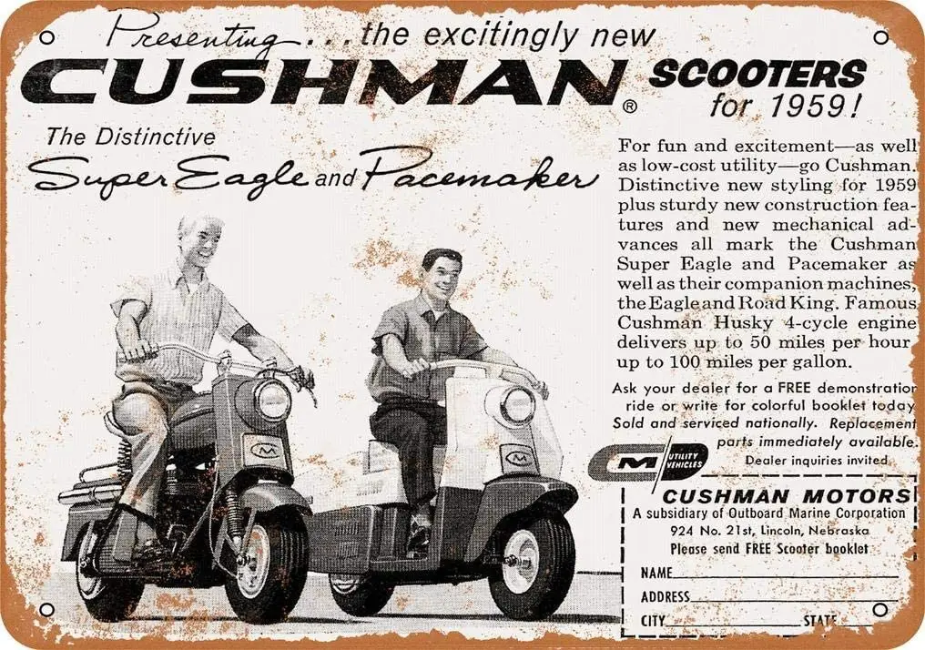

1959 Cushman Scooters Vintage Look Metal Sign Home Decor 20x30 cm