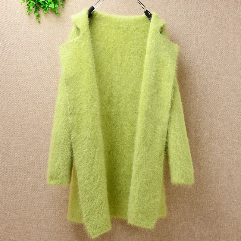 Женский Теплый удлиненный кардиган с воротником из меха норки и кашемира зимний