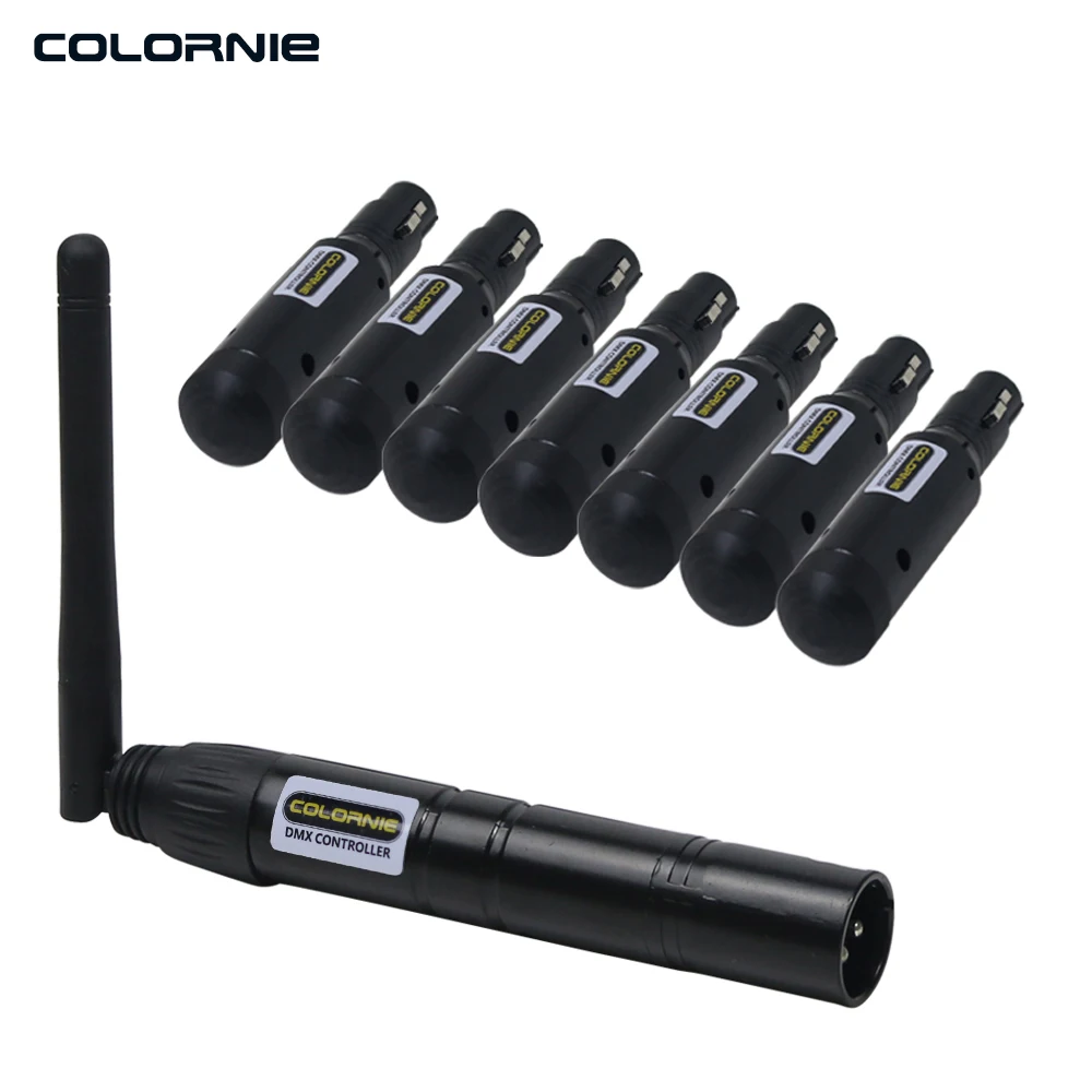 

DMX 1pcs Transmitter and 7pcs receivers Built in rechargeable battery for led moving head light wireless kit