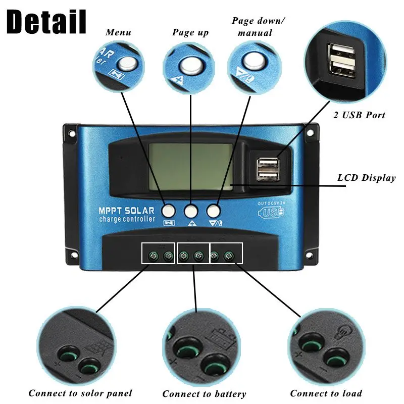 30A Mppt Контроллер заряда для фотоэлектрических систем Dual Usb ЖК Дисплей 12V 24V авто