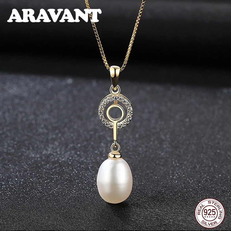 

925 Sterling Silver Circle Freshwater Pearl Elegant Long Chain Women Pendant Necklace Silver Jewelry