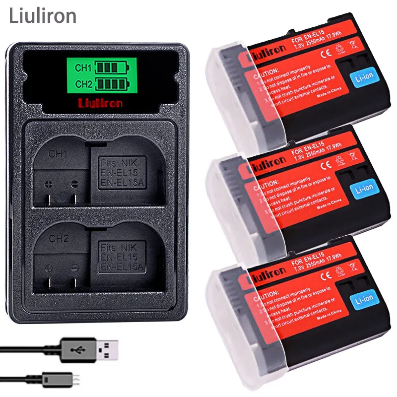 charger and 3battery Bateria EN EL15 EN-EL15A ENEL15 EN-EL15 Батарея пакет для Nikon D500 D600, D610 D750 D7000 D7100 D7200 D800 D800E D810 D810A& 1 v1 - Цвет: charger and 3battery