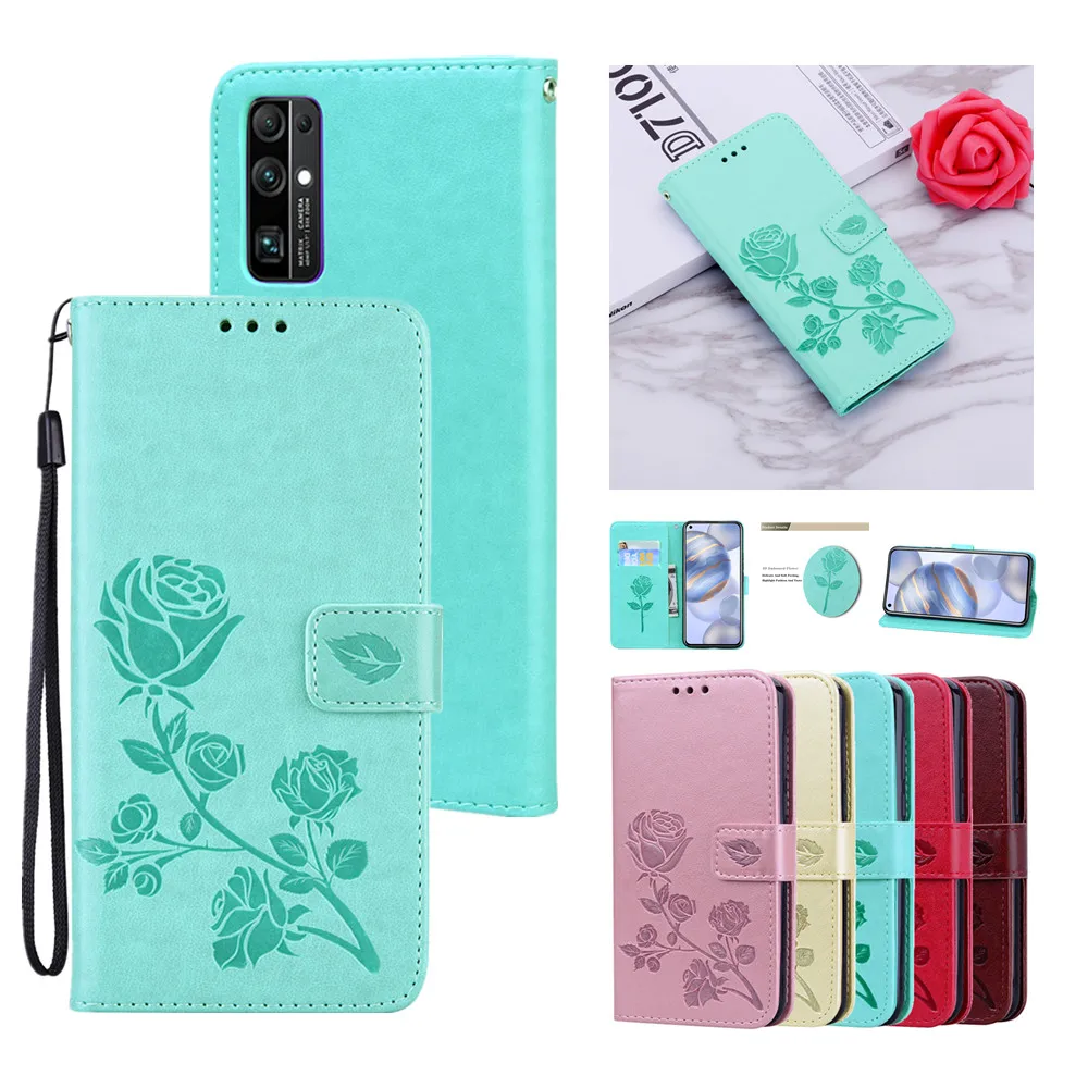 

Rose Embossing Leather Case for Huawei Honor 10x Lite 30S 30i 9X 9S 9A 9C 20S 8A 8S 8C Etui Flip Wallet Card Holder Phone Fundas