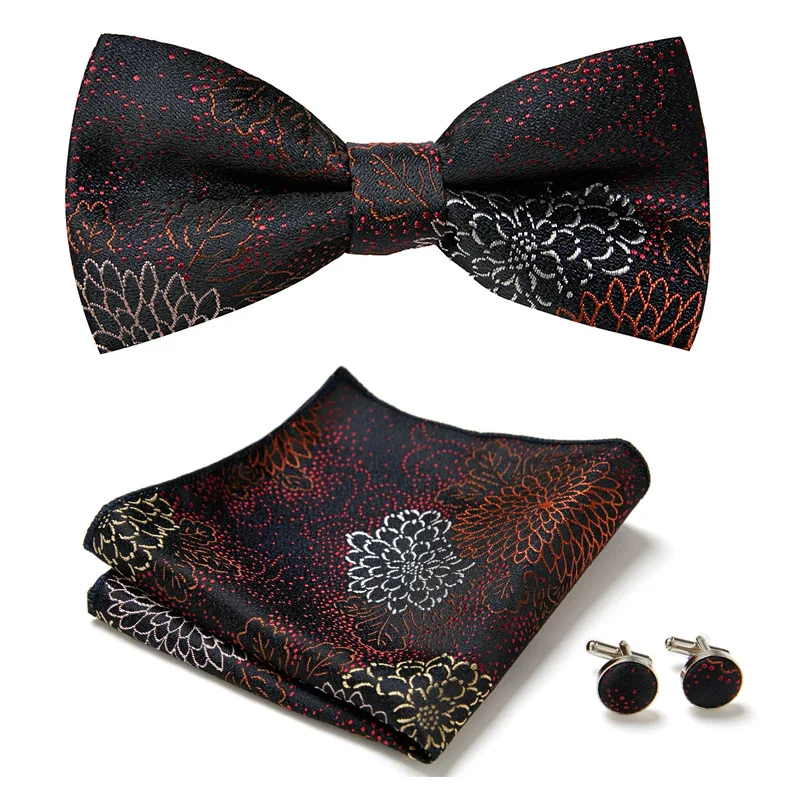 

Great Quality Many Color Gift Box 100% Silk Bow Tie Handkerchief Pocket Squares Cufflink Set Dropshipping Polka dot