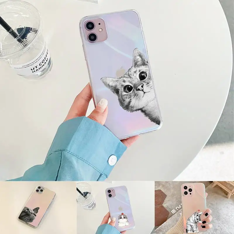 

Cat Cute and cool Phone Case for iPhone xiaomi redmi 7 8 9 11 12 10 S X XS XR MINI Pro Max Plus laser Transparent