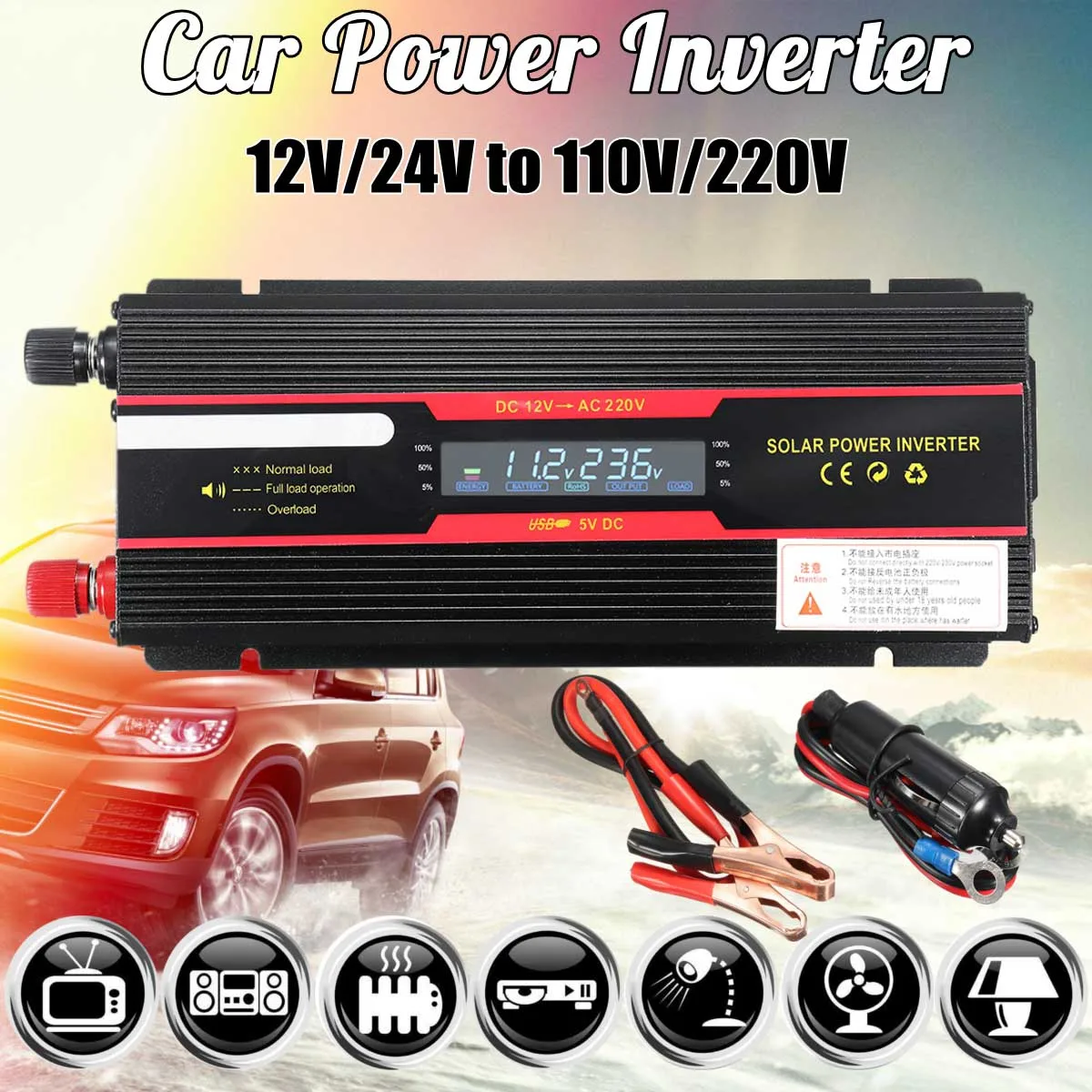 Autoleader 6000W Мощность инвертор ЖК-дисплей Дисплей DC 12 V/24 V к переменному току 110 V/220 V, Модифицированная синусоида преобразователь для автомобилей и грузовиков