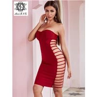 new summer ladies slim cocktail party strapless dress wine red bandage short vestido de mujer