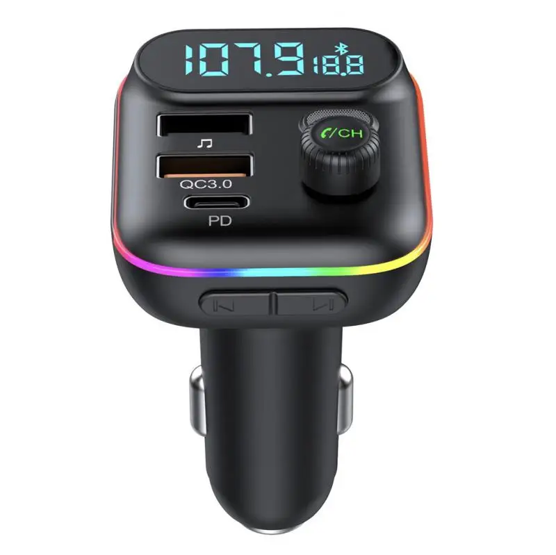 

Car Charger T70 Colorful Atmosphere Light Car Bluetooth MP3FM Transmitter QC3.0 Fast Charge PD Card Insert U Disk Singing