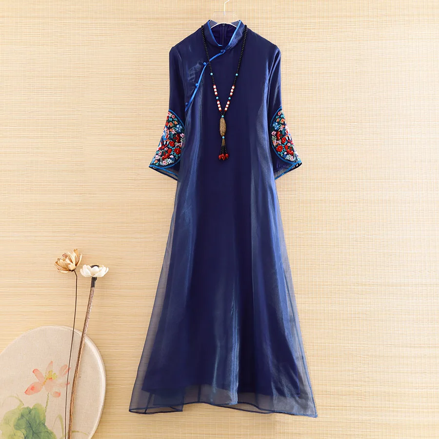 Женское свободное платье с вышивкой элегантное вечернее в китайском стиле