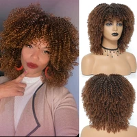14%e2%80%98%e2%80%99 short afro kinky curly wig with bang for black women 1b t30 synthetic wigs natural mixed brown wigs yunrong