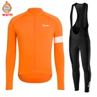Новинка, зимний теплый флисовый комплект, оранжевая одежда для велоспорта, мужской костюм из Джерси, спортивная одежда для езды на велосипеде и горном велосипеде, теплые комплекты с комбинезоном, одежда