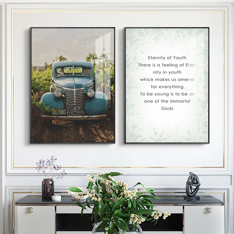 

Vintage Classic Cars Canvas Poster Quotes Wall Art Prints and Pictures Village Dekoration Painting For Living Room Hogar Decor
