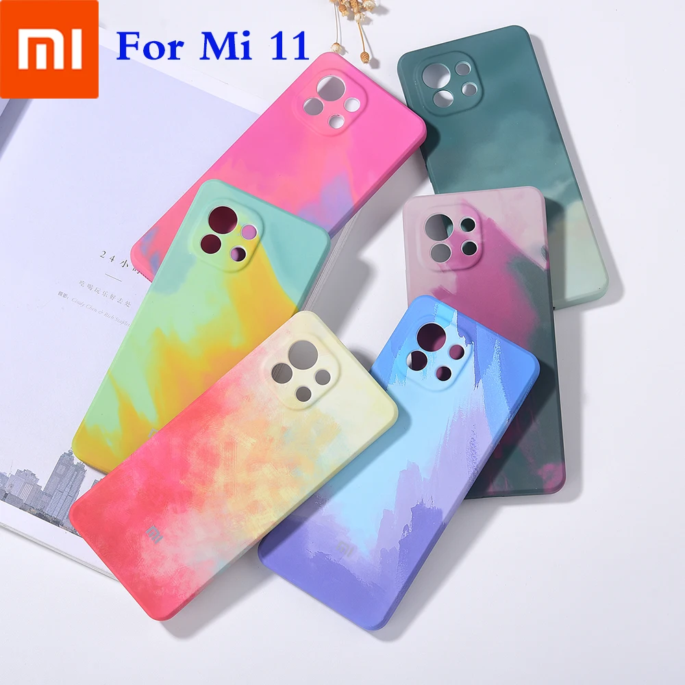 

Xiaomi Mi 11 MI11 Watercolor Square Silicone Soft Phone Case Full Coverage Camera Protective Shockproof Cover Shell For MIUI 11
