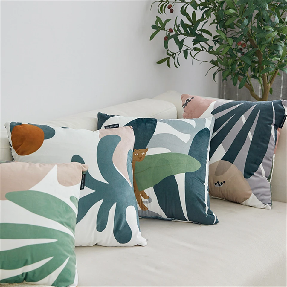 Тропический Подушка с принтами листьев крышка леопардовым принтом из птиц