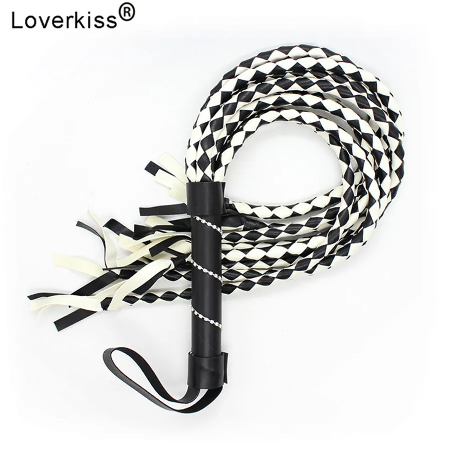 Плетка из искусственной кожи Loverkiss 88 см черная белая БДСМ|Игры для взрослых| |