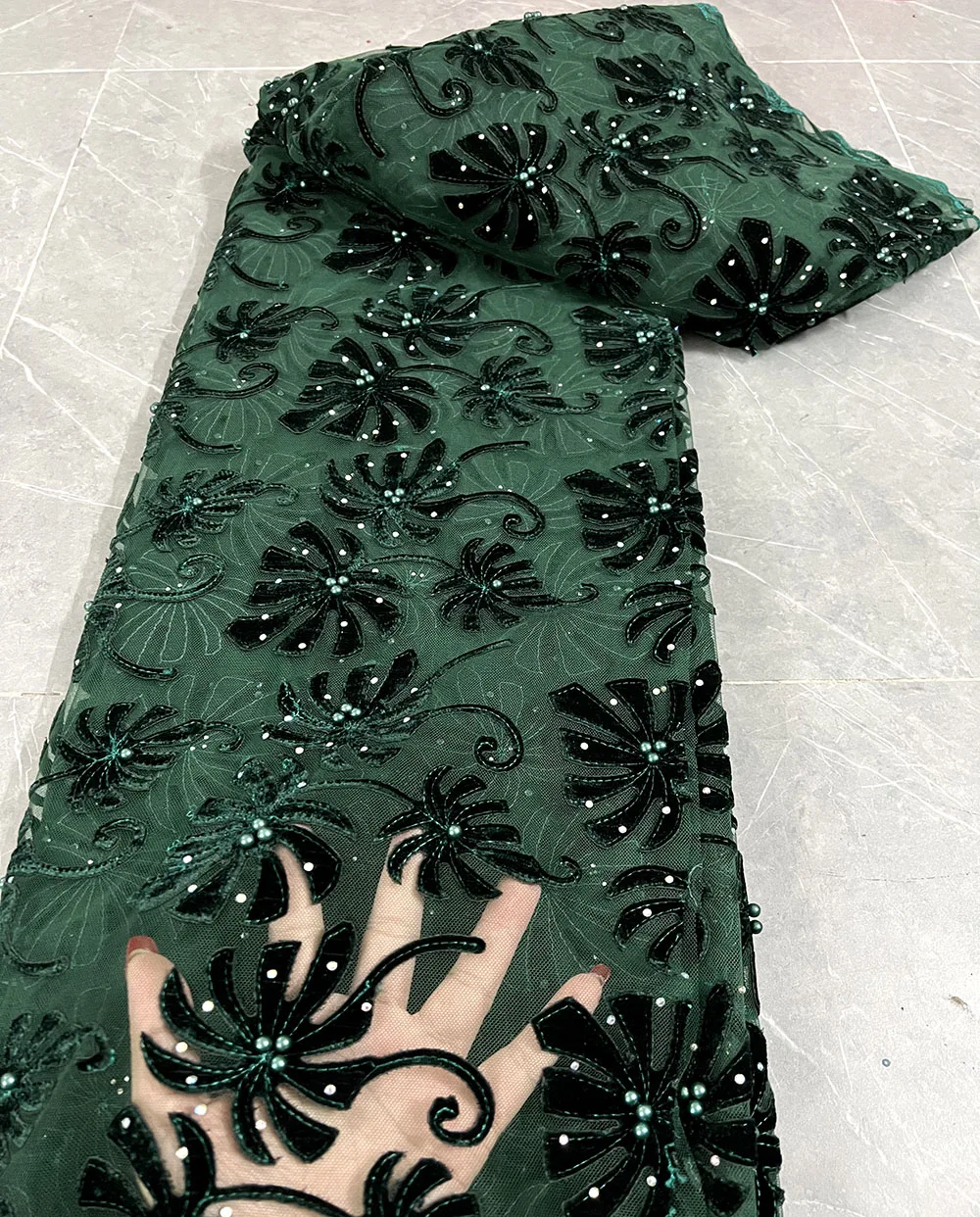 

5 Yards African Tulle Lace With velvet Lace Fabric 2022 Newest High Quality French Net Lace Fabrics Beads For Party Dress