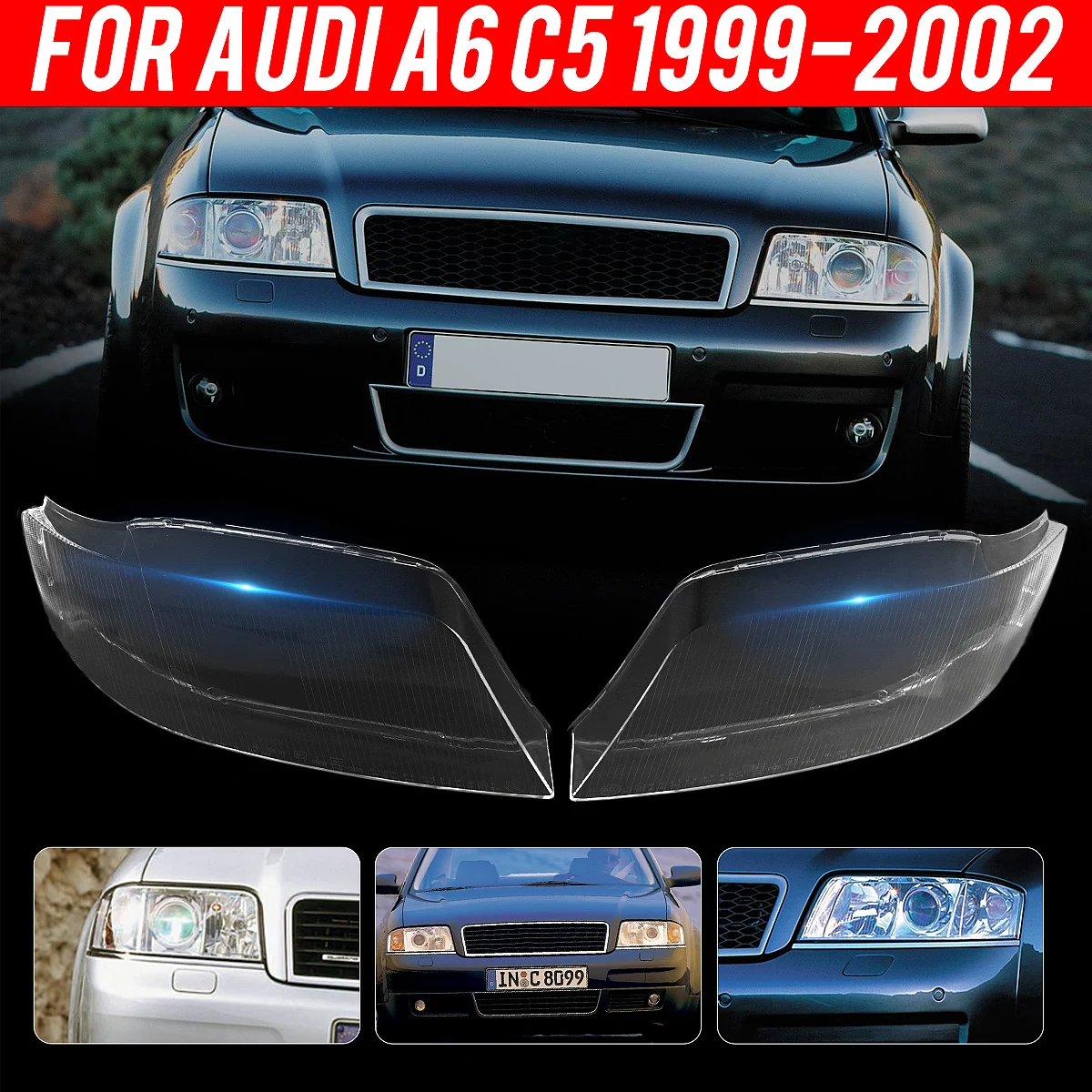 

Car Lens Transparent Lampshade Headlight Cover Transparent Plastic Lamp Protection Cover Glass Cover For Audi A6 C5 1999-2002
