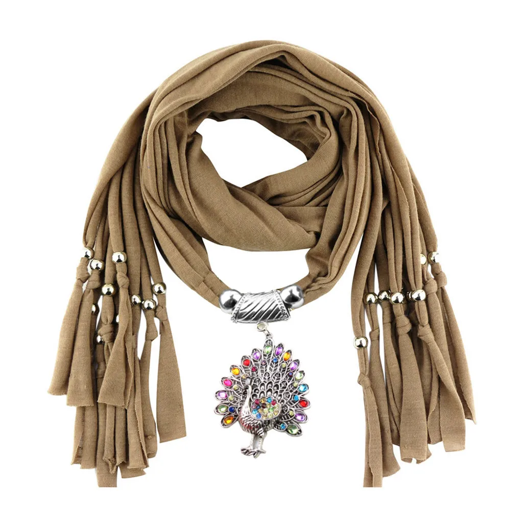 Шелковый шарф в женских шарфах Женская мода сплав павлин кулон кисточка