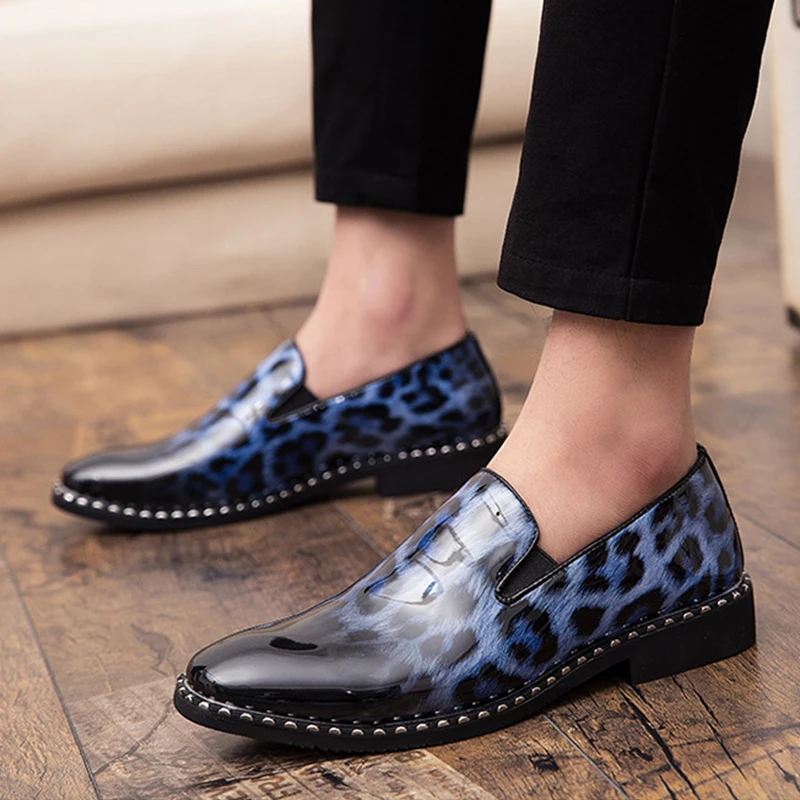 

Leopard Skin Leather Loafers Men's Summer Slip On Comfortable Men Dress Shoes Casual Large Size 38-44 Party Male Flat