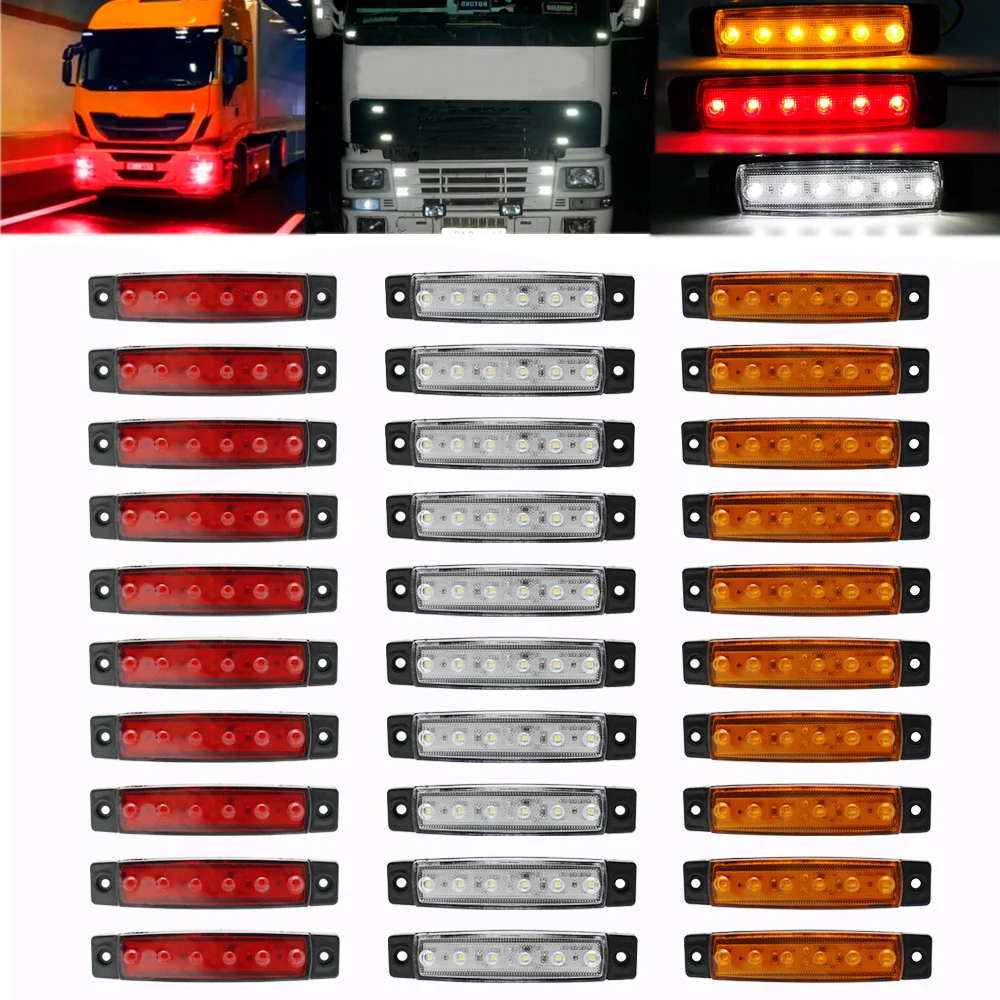 6LED 30pcs Янтарный автомобилей Внешнее освещение светодиодный 12 V-24 v 9/6 светодиодный авто шины Грузовик Боковые Габаритные светодиодный индикатор низкая СВЕТОДИОДНЫЙ трейлер светильник задняя сторона лампы - Цвет: 6LED 30pcs