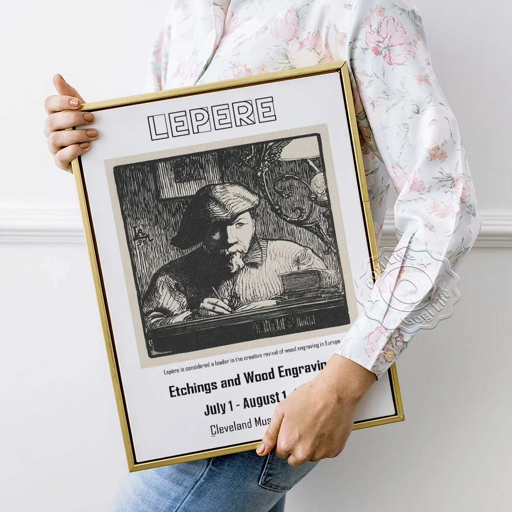 

Auguste Louis Lepere Exhibition Museum Poster, Self-Portrait Black And White Art Prints, Etchings And Wood Engravings Home Decor