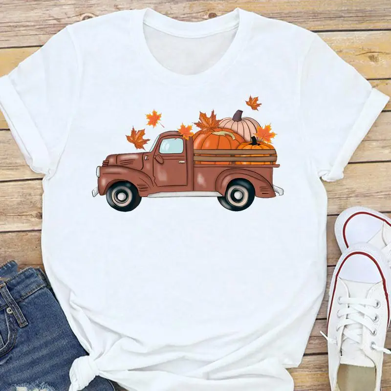 

Graphic Tees Truck Happy Season Fall Autumn Women Halloween Thanksgiving Female Mujer Camisetas Cartoon Tops Tshirt T-shirt