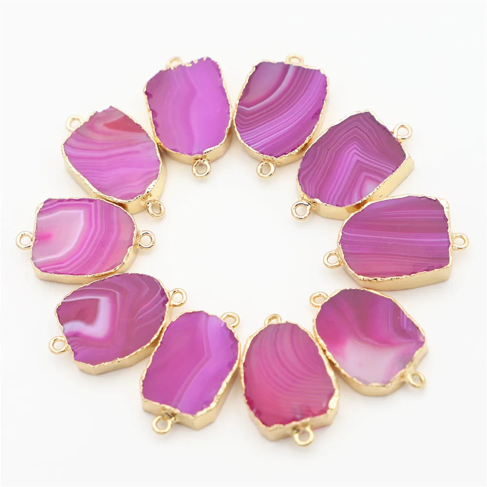 

Natural Stone Rose Red Brazilian Agates Slice Reiki Pendants Connectors Irregular Raw Druzy Gold for DIY Jewelry Making 6PCS