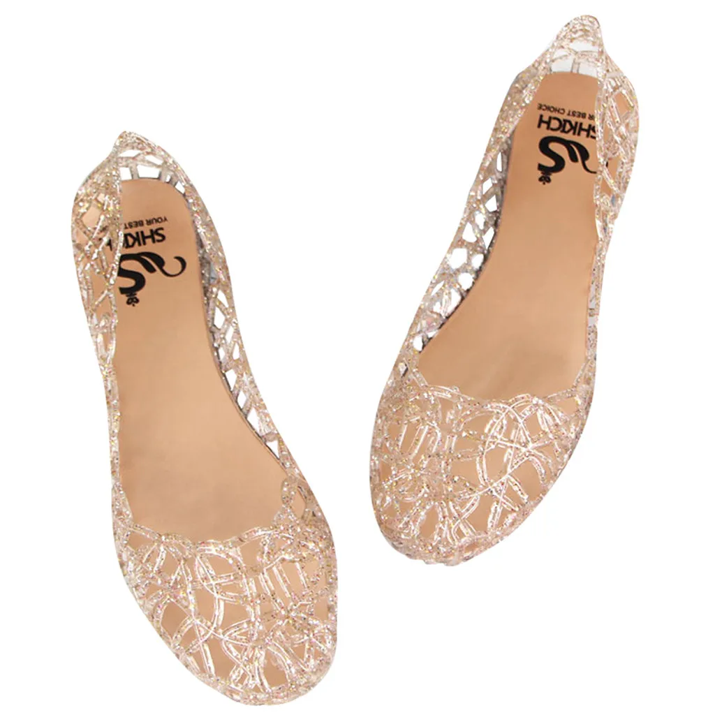 Women's Summer Beach Jelly Sandals Slip On Flats Hollow Casual Breathable non-slip Round Toe Shoes Girl flat Shoes #25