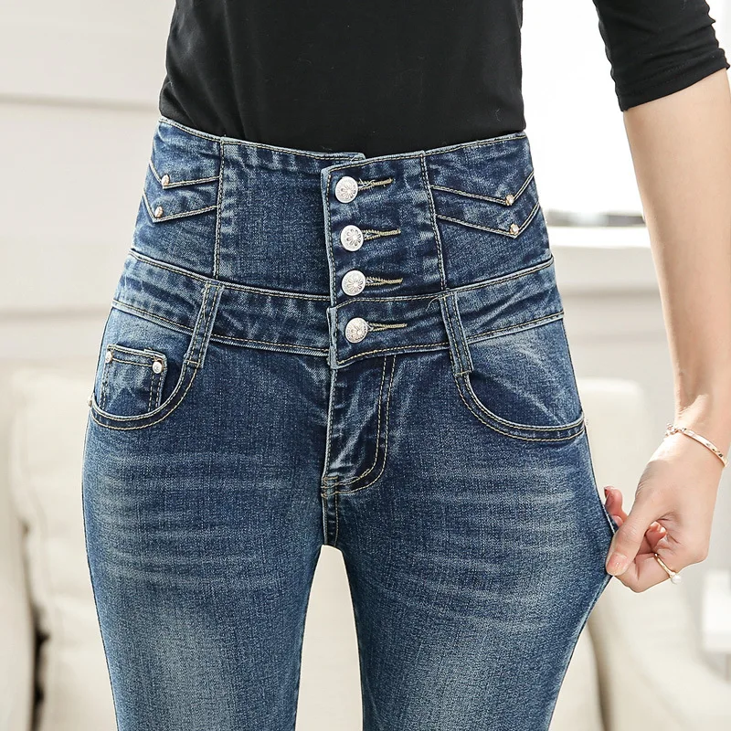2019 корейский стиль женские джинсовые брюки карандаш джинсы с высокой талией