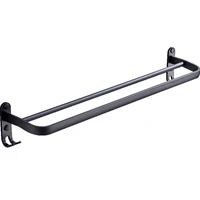 60 cm wall mount black towel rack aluminum double rod towel bar with hook for home hotel bathroom shower accessories