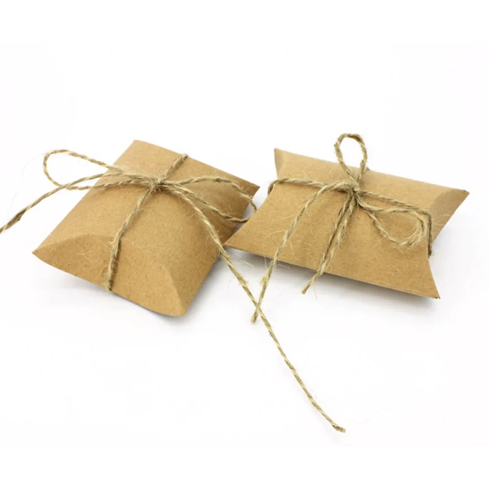 50PCS Kraft Paper Pillow Favor Box Wedding Party Favour Gift Candy Boxes Home Birthday Supply Diy | Дом и сад