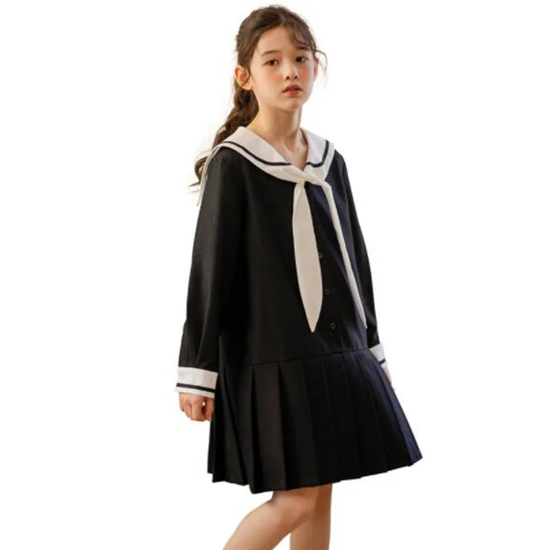 

Cultiseed Girls Bow Sailor Collar Preppy Styles Long Sleeve Pleated Dress Clothing Big Children Students Holiday Casual Gowns