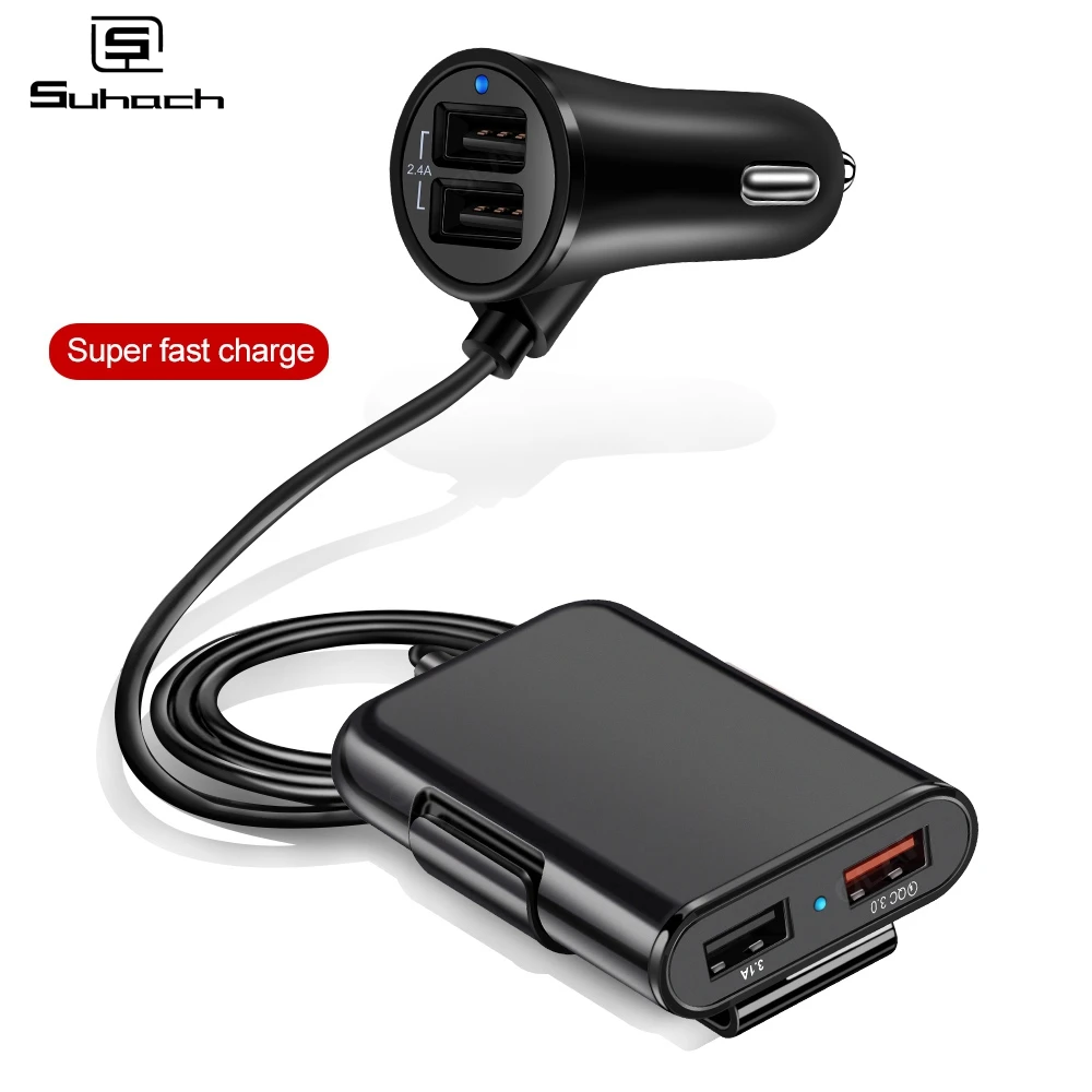 36 Вт Быстрая зарядка 3,0 USB Автомобильное зарядное устройство+ QC3.0 переднее заднее сиденье зарядное устройство 4 порта автомобильное зарядное устройство для iPhone планшет Samsung GPS
