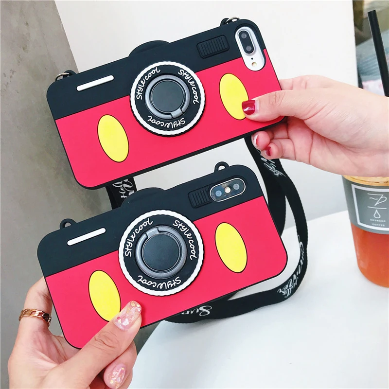 Милый мультяшный 3D силиконовый чехол с плечевыми ремешками для iPhone 11 pro max XS MAX XR X 7