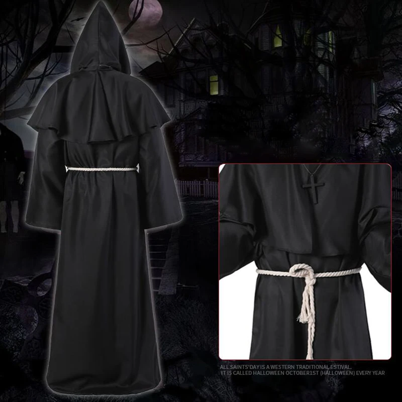 Halloween Christmas Cloak Cape Men Women Long Dress Coats Monk Cowl Robe Wizard Friar Priest Fancy Cosplay Costume | Дом и сад