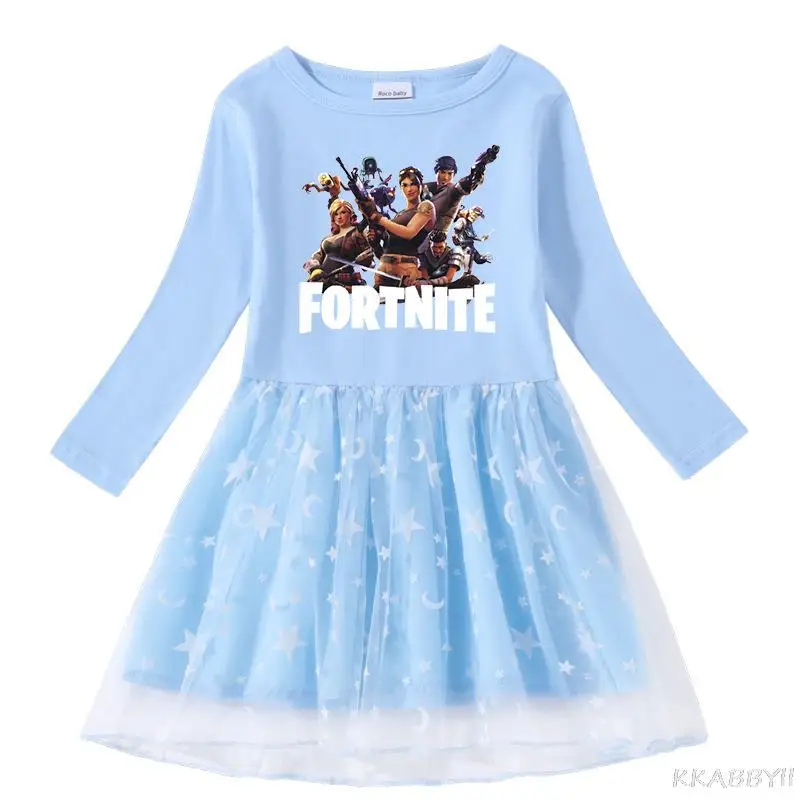 Юбка принцессы Fortnites сетчатая с длинным рукавом модная подарочная для маленьких